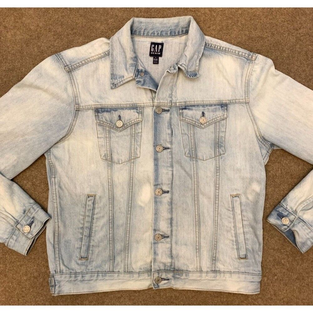 Gap Jacket Mens M (44-48) Denim Trucker Light Wash Icon Cotton Oversized Jean